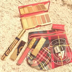 Estee Lauder Plaid Makeup Collection with Gold and Pink Accents